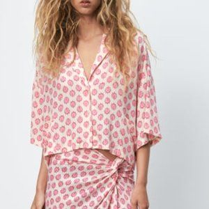 Zara printed flowy linen button up shirt (matching skirt sold separately!)